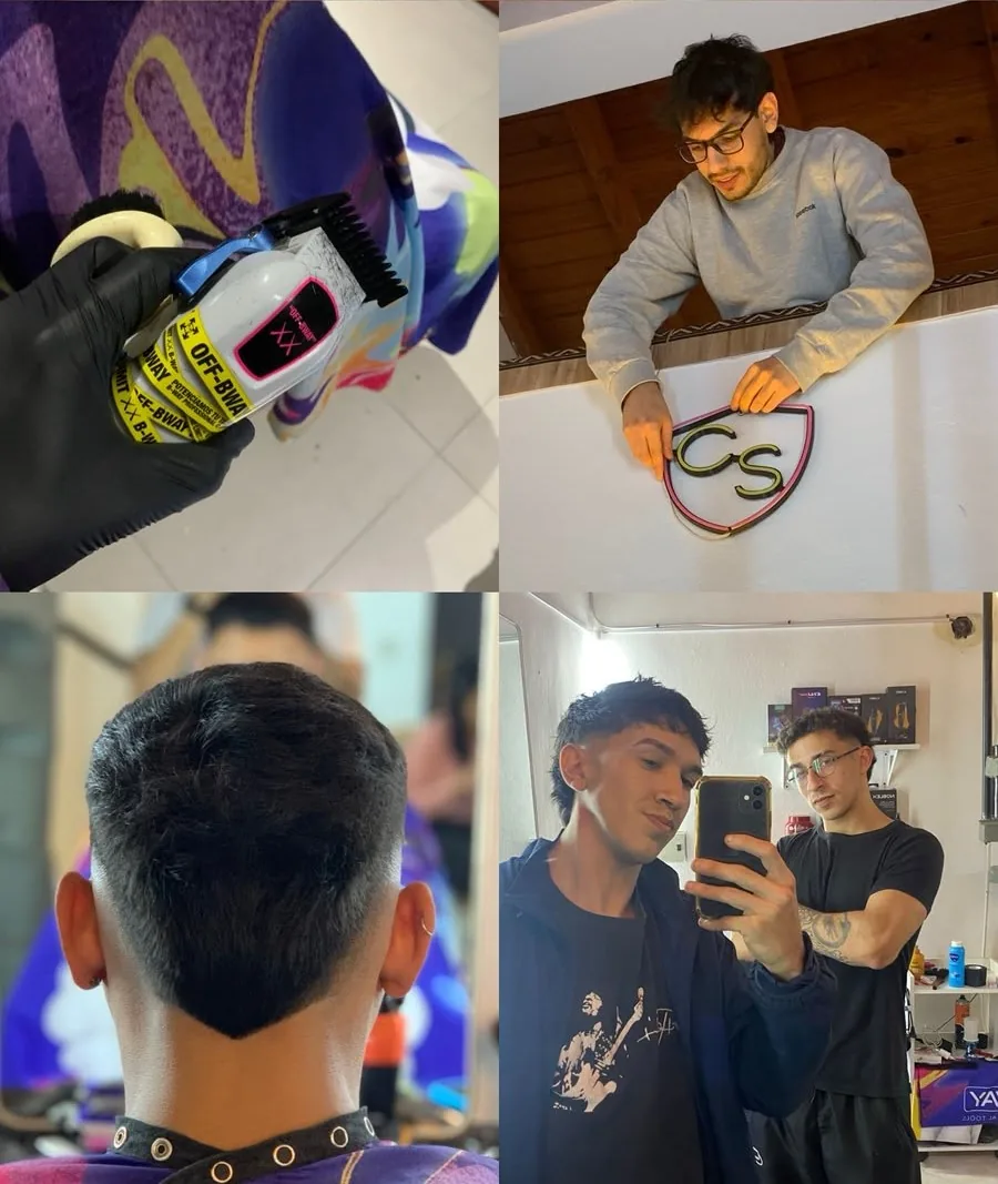 Collage del estudio y el trabajo diario de Charlie en su barbería de Corrientes